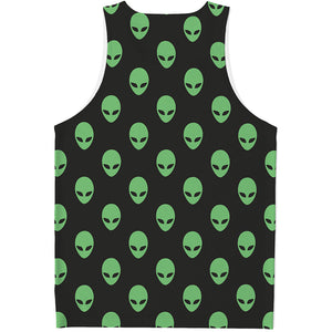 Green Alien Face Print Men's Tank Top