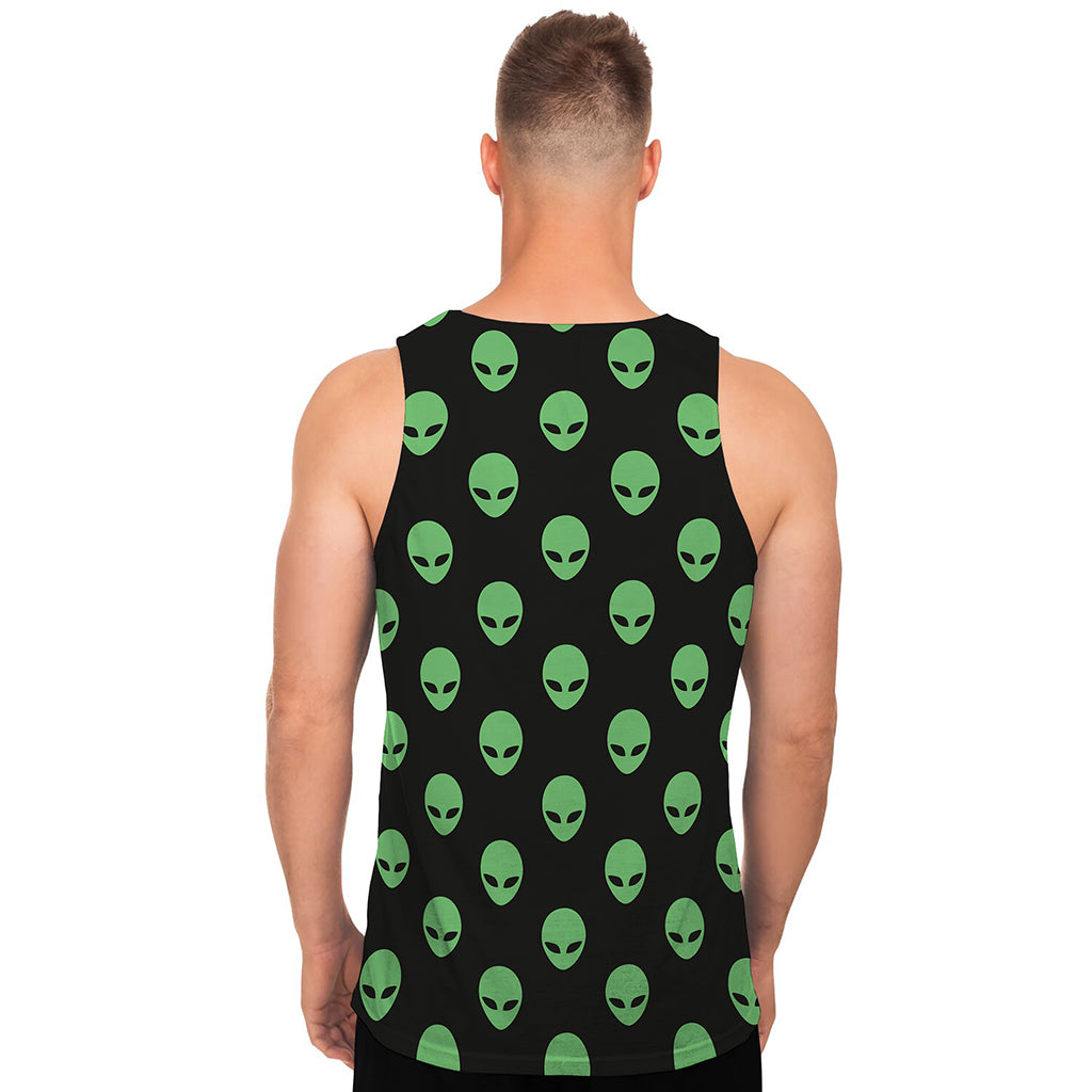 Green Alien Face Print Men's Tank Top