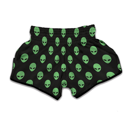Green Alien Face Print Muay Thai Boxing Shorts