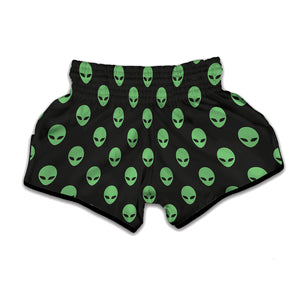 Green Alien Face Print Muay Thai Boxing Shorts