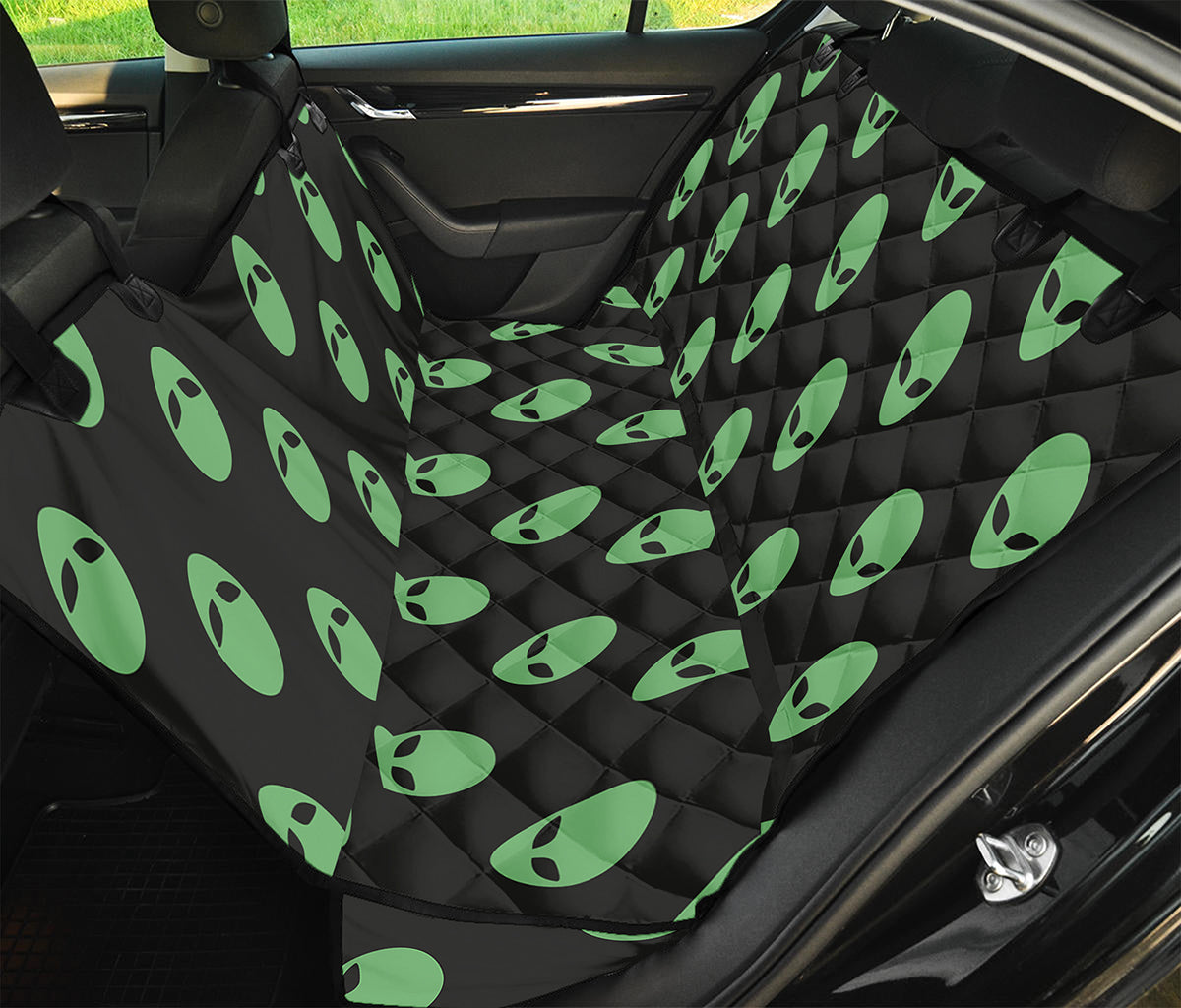 Green Alien Face Print Pet Car Back Seat Cover