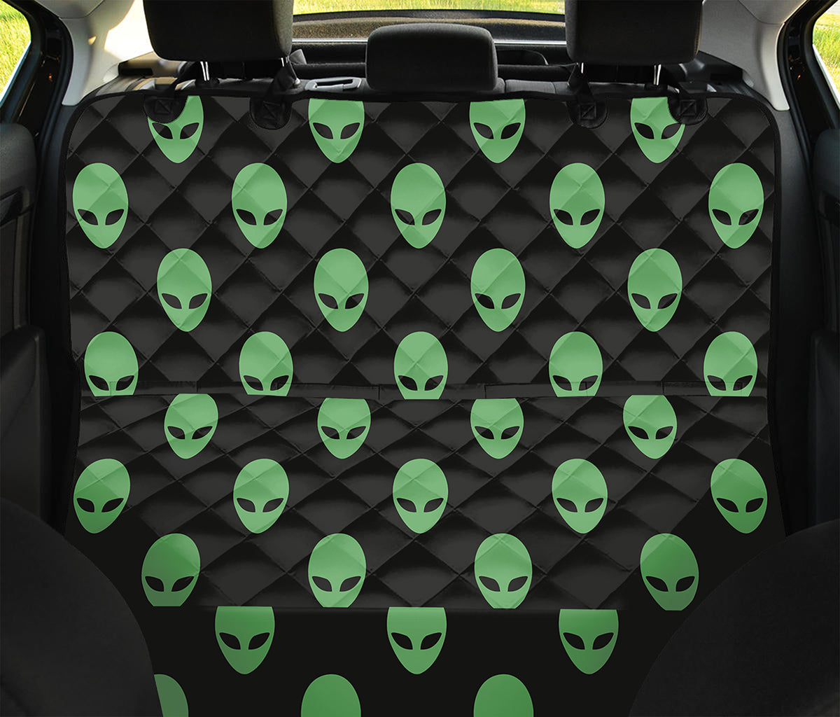 Green Alien Face Print Pet Car Back Seat Cover