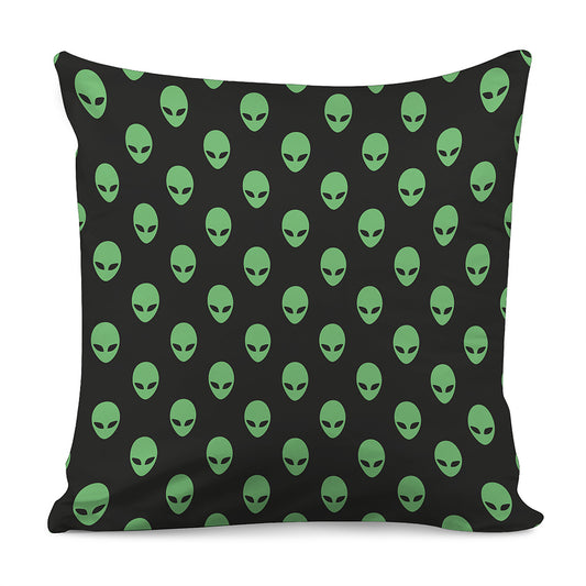 Green Alien Face Print Pillow Cover