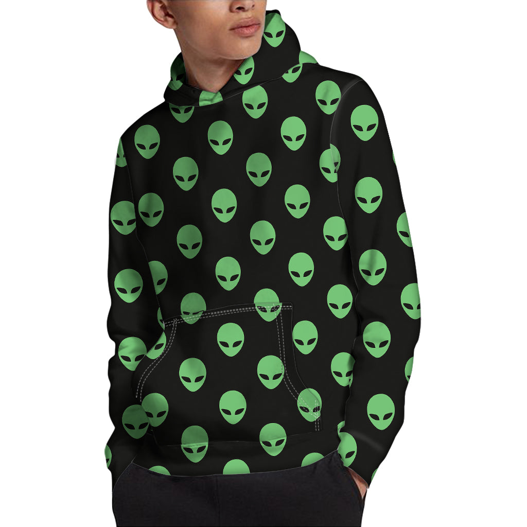 Green Alien Face Print Pullover Hoodie