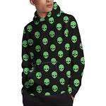 Green Alien Face Print Pullover Hoodie