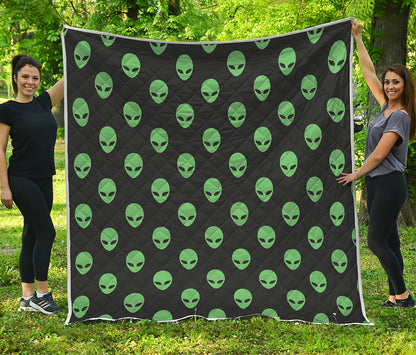 Green Alien Face Print Quilt