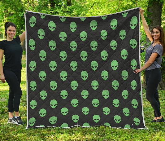 Green Alien Face Print Quilt