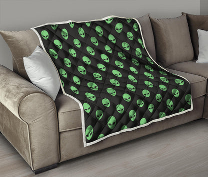 Green Alien Face Print Quilt