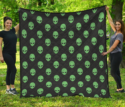 Green Alien Face Print Quilt