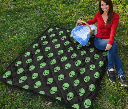 Green Alien Face Print Quilt