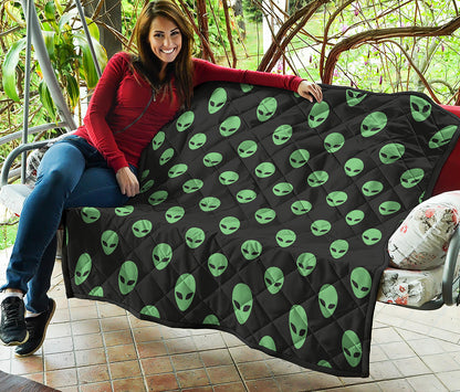 Green Alien Face Print Quilt
