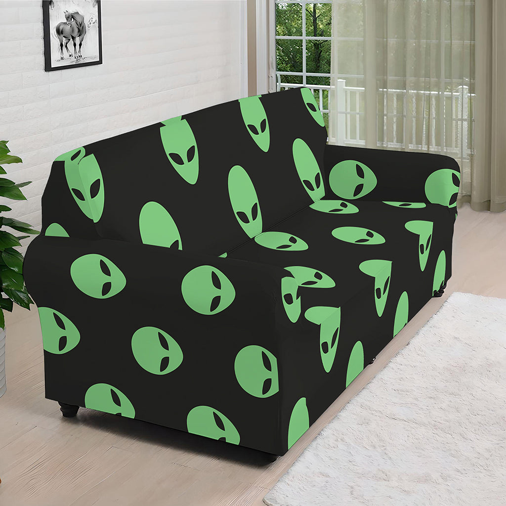 Green Alien Face Print Sofa Cover