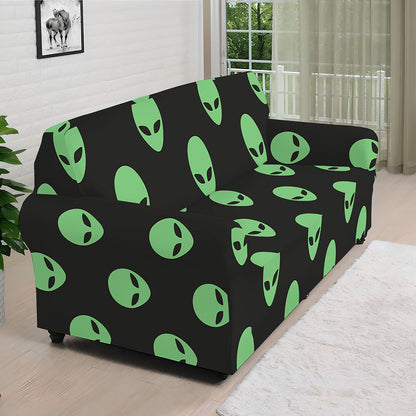 Green Alien Face Print Sofa Cover