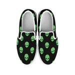 Green Alien Face Print White Slip On Shoes