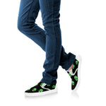 Green Alien Face Print White Slip On Shoes