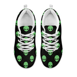 Green Alien Face Print White Sneakers