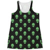 Green Alien Face Print Women's Racerback Tank Top