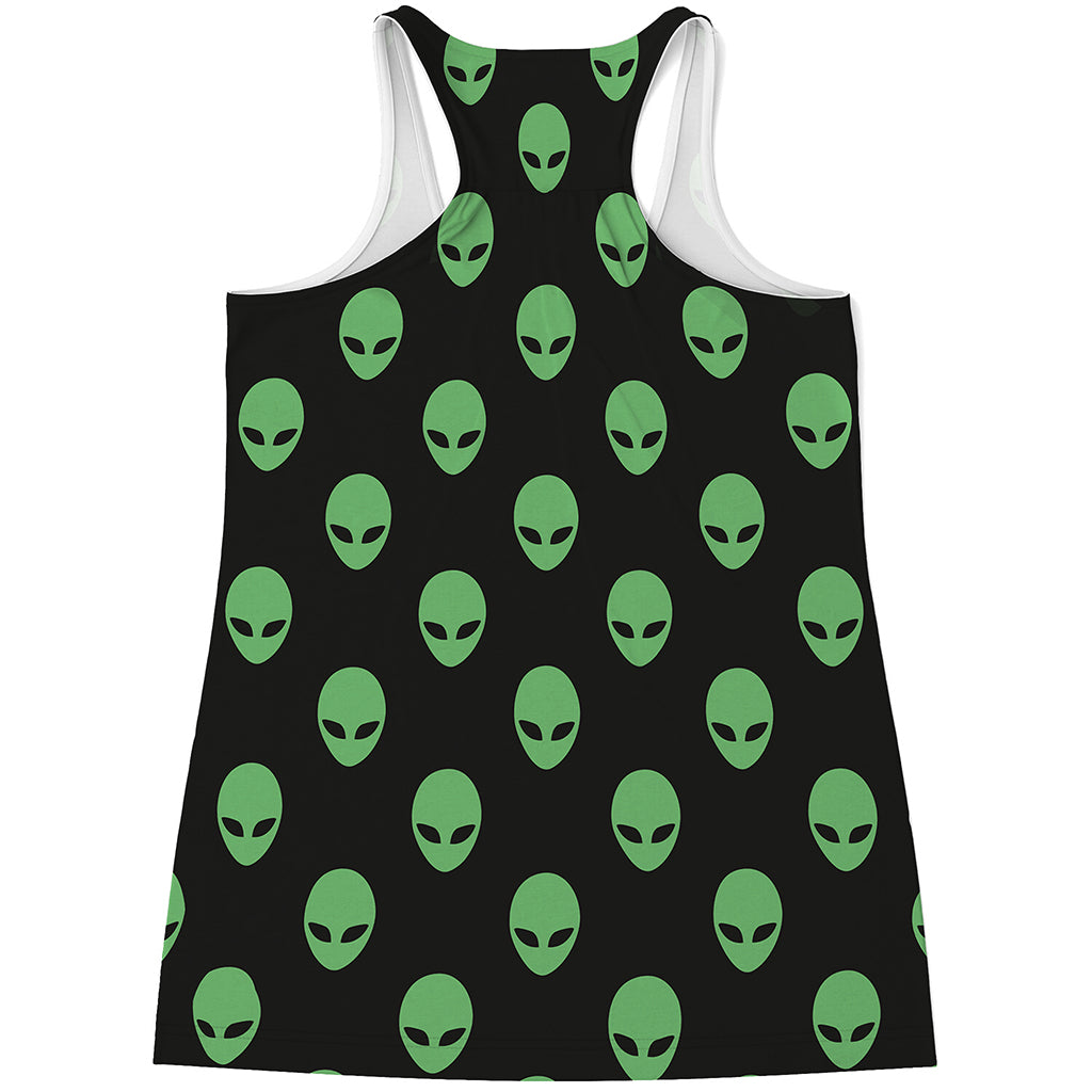 Green Alien Face Print Women's Racerback Tank Top