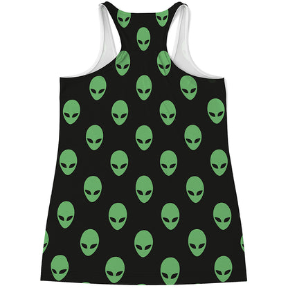 Green Alien Face Print Women's Racerback Tank Top