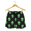 Green Alien Face Print Women's Shorts