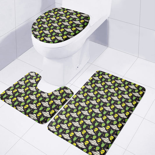 Green Alien UFO Space Print 3 Piece Bath Mat Set