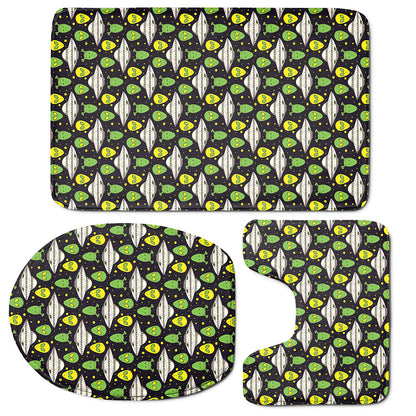 Green Alien UFO Space Print 3 Piece Bath Mat Set