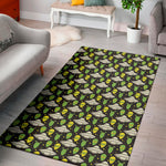 Green Alien UFO Space Print Area Rug