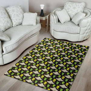 Green Alien UFO Space Print Area Rug