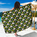 Green Alien UFO Space Print Beach Sarong Wrap