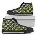 Green Alien UFO Space Print Black High Top Sneakers