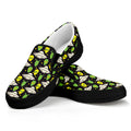 Green Alien UFO Space Print Black Slip On Sneakers