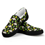 Green Alien UFO Space Print Black Slip On Shoes