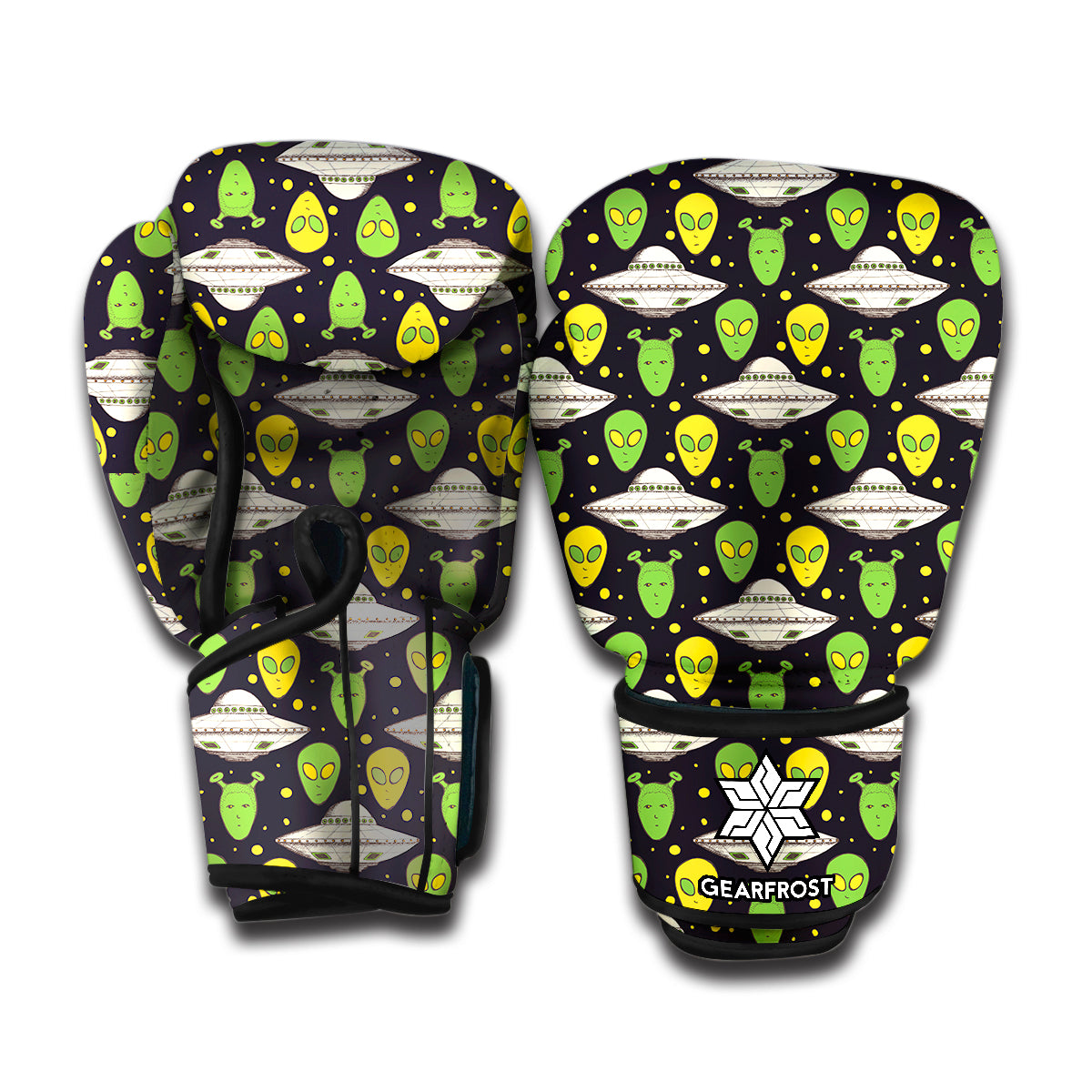 Green Alien UFO Space Print Boxing Gloves