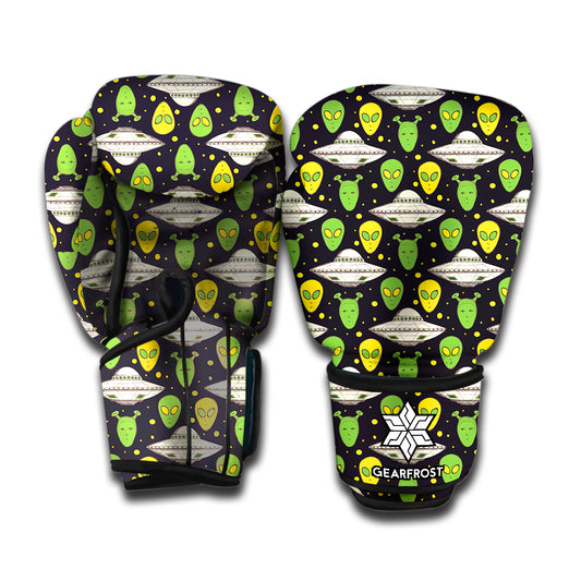 Green Alien UFO Space Print Boxing Gloves