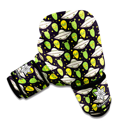 Green Alien UFO Space Print Boxing Gloves