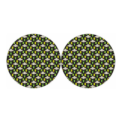 Green Alien UFO Space Print Car Coasters