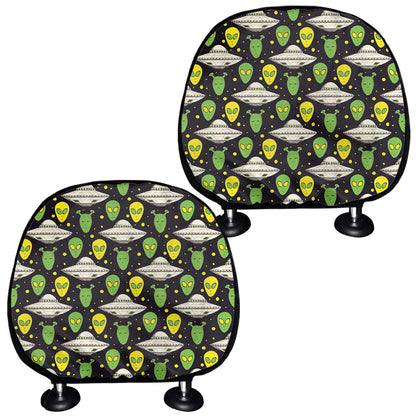 Green Alien UFO Space Print Car Headrest Covers