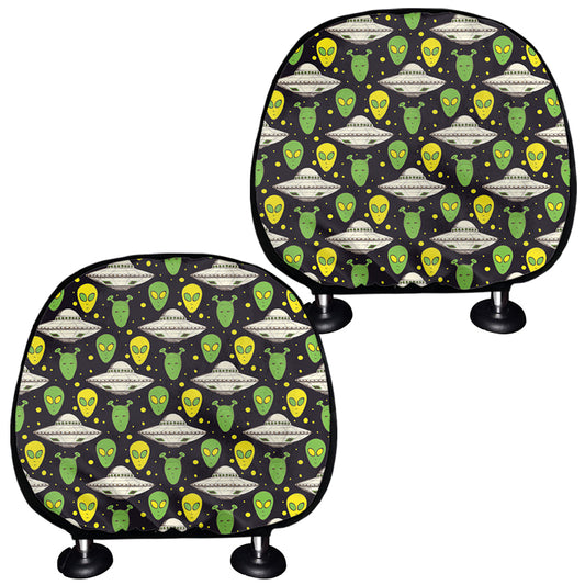 Green Alien UFO Space Print Car Headrest Covers
