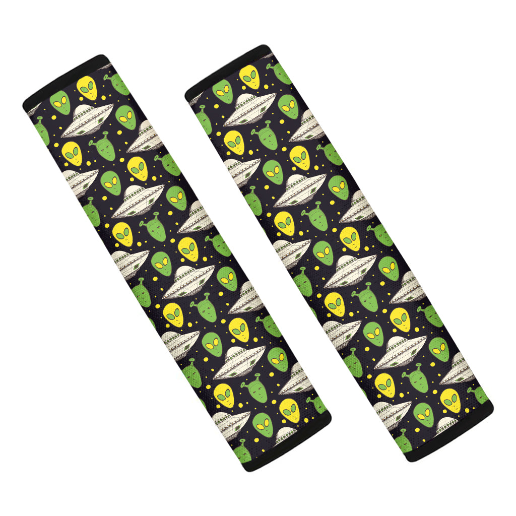 Green Alien UFO Space Print Car Seat Belt Covers