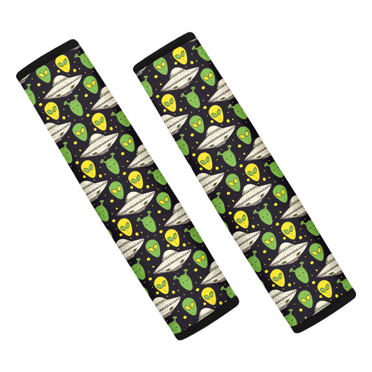 Green Alien UFO Space Print Car Seat Belt Covers