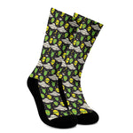 Green Alien UFO Space Print Crew Socks