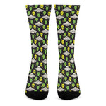 Green Alien UFO Space Print Crew Socks