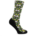 Green Alien UFO Space Print Crew Socks