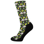 Green Alien UFO Space Print Crew Socks