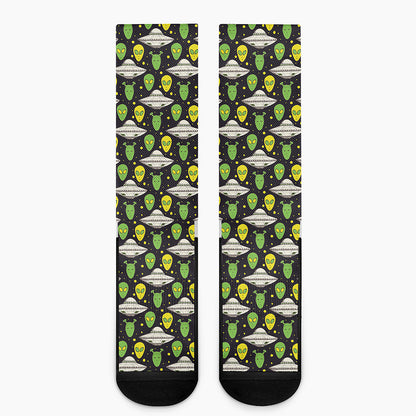Green Alien UFO Space Print Crew Socks