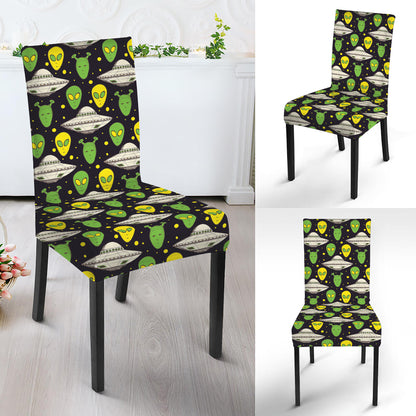 Green Alien UFO Space Print Dining Chair Slipcover