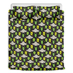 Green Alien UFO Space Print Duvet Cover Bedding Set