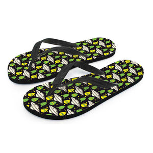 Green Alien UFO Space Print Flip Flops