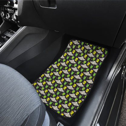 Green Alien UFO Space Print Front and Back Car Floor Mats