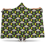 Green Alien UFO Space Print Hooded Blanket